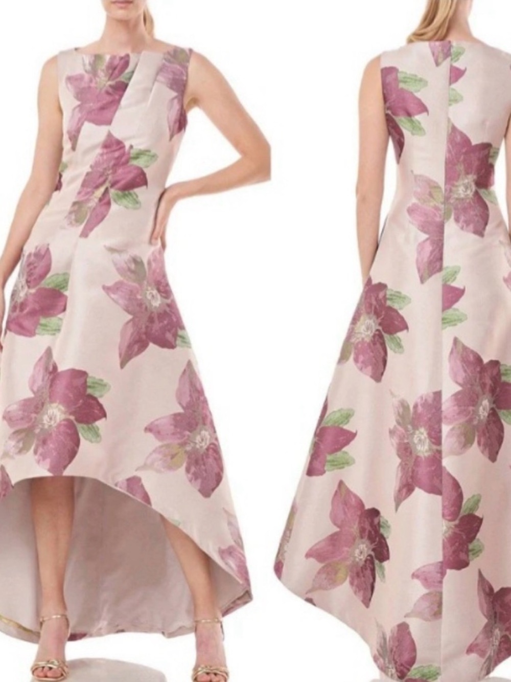 Kay Unger Pink Floral High-Low Sleeveless Gown